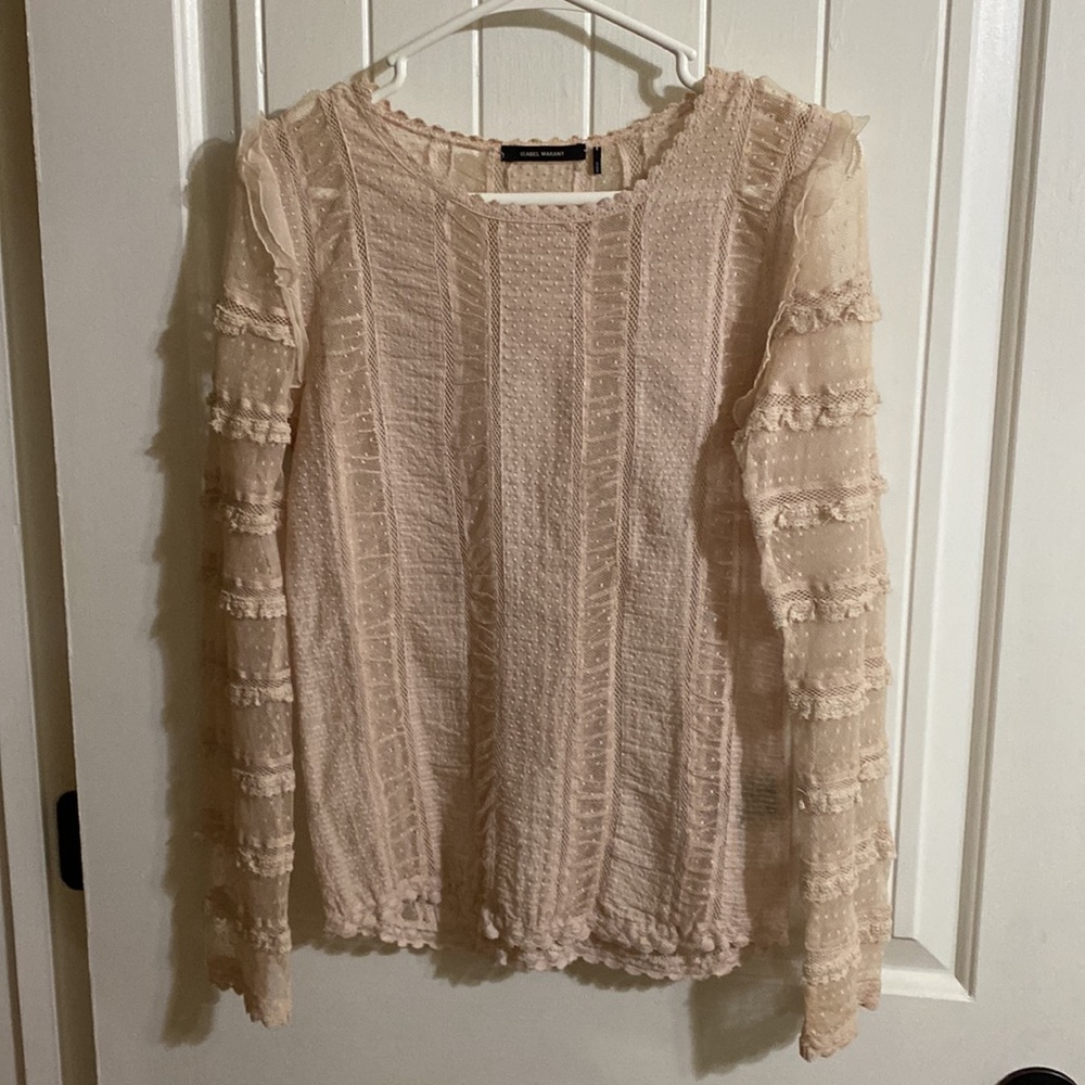 Isabel Marant, As-Is, lace blouse, long sleeve, dusty pink, size 38